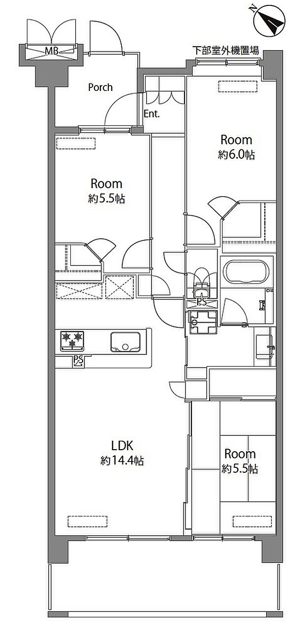 10階建て3階部分の3LDK・広めのポーチは4.55平米♪ご家族との会話も楽しめる対面キッチン！