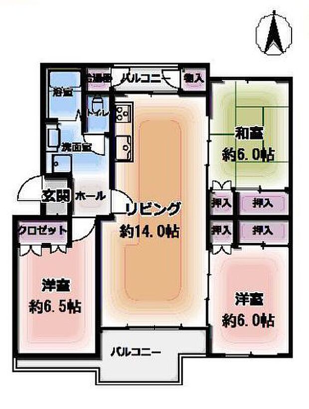 5階建て2階部分の南向き3LDK！全居室6帖以上・収納スペースがしっかり配置されたゆとりのある住空間。