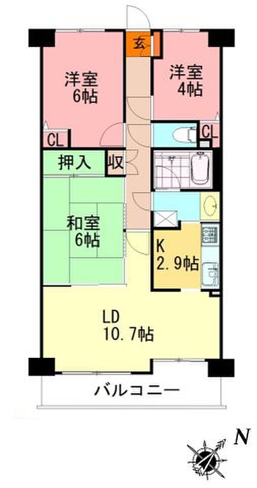エステスクエア武蔵藤沢II弐番館(3LDK) 6階の間取り図