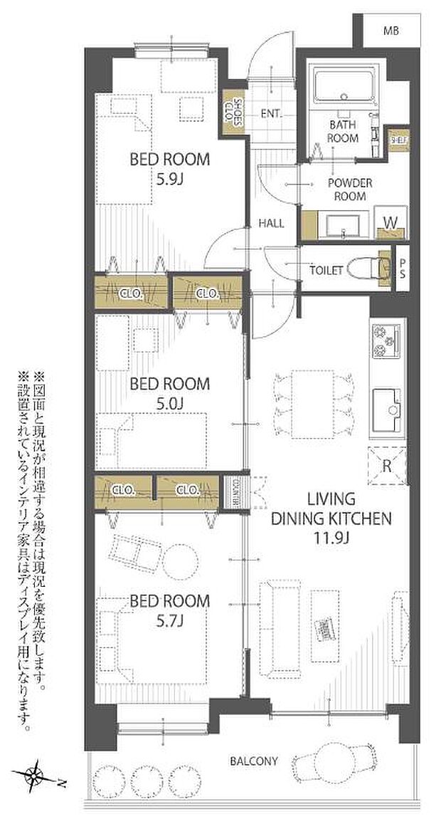 ローヤルシティ草加松原弐番館(3LDK) 3階の間取り図