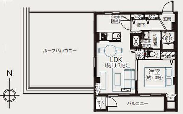 富士見台マンション　611(1LDK) 6階の間取り図
