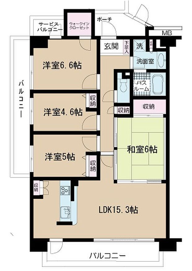 ヴィルヌーブ鶴瀬(4LDK) 1階の間取り図