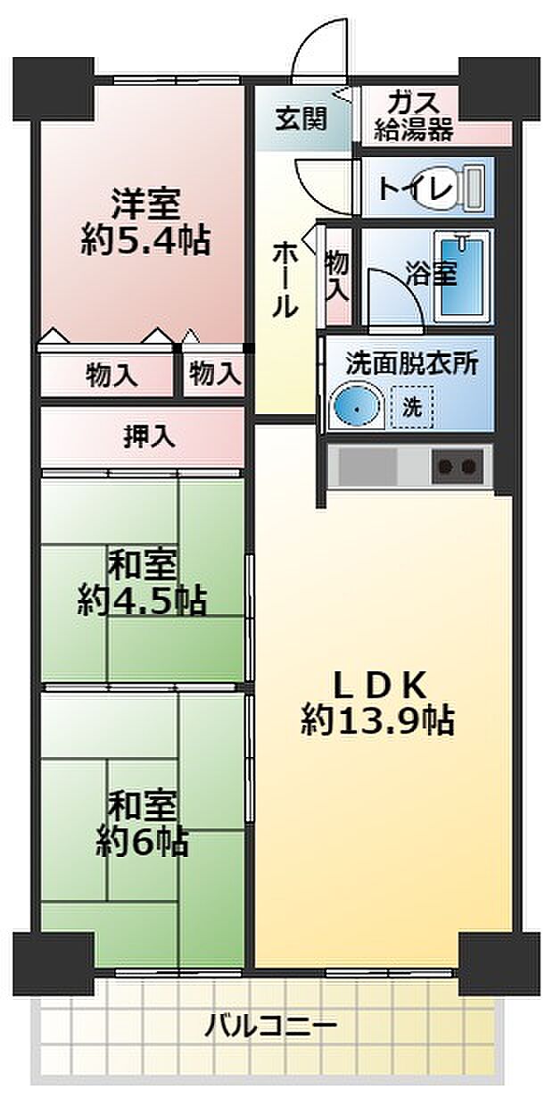 八戸ノ里ニュースカイハイツ(3LDK) 9階/922の間取り図