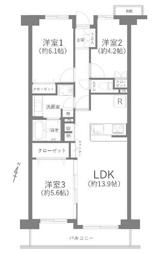 宮原パーク・ホームズ(3LDK) 3階の間取り図