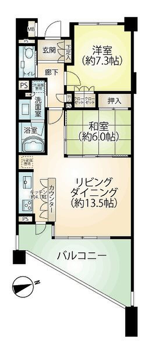 東急リゾートヴィラ熱海青翠(2LDK) 5階の間取り図