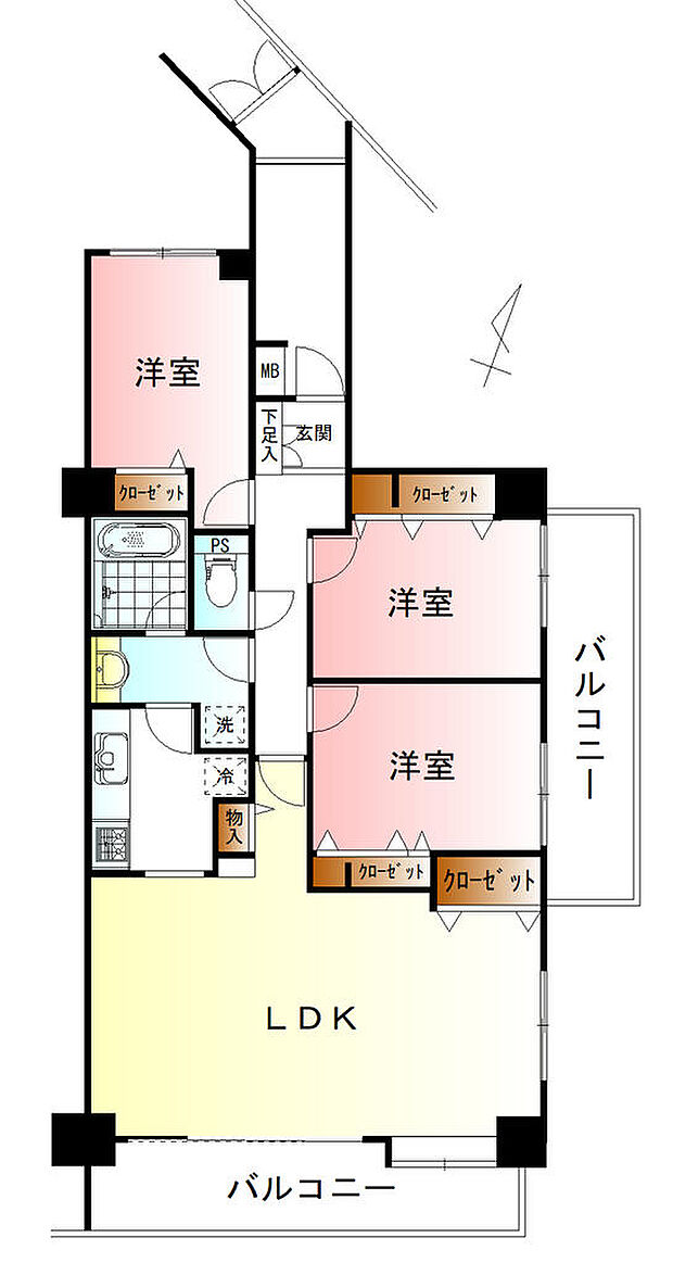 ダイアパレスリバーコート熊谷(3LDK) 3階/321号室の間取り図