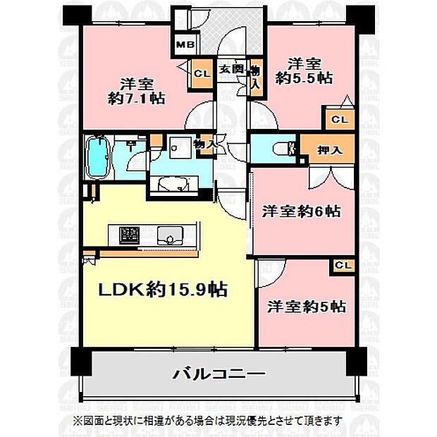 ヒューマンスクエア武蔵浦和トレア(4LDK) 4階の間取り図