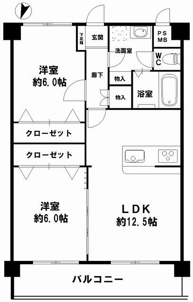 プライムハイツ阿波座(2LDK) 8階の間取り図