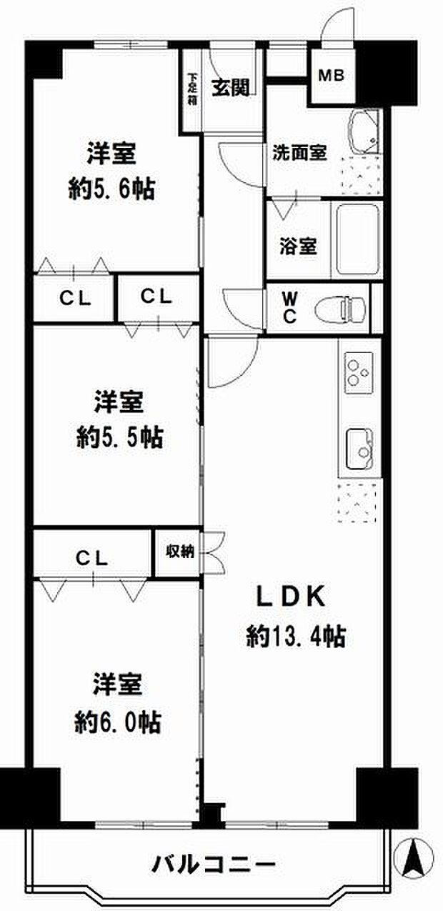 日商岩井阿波座マンション(3LDK) 5階の間取り図
