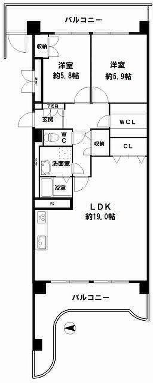 グランドメゾン長堀　Ｄ棟(2LDK) 3階の間取り図