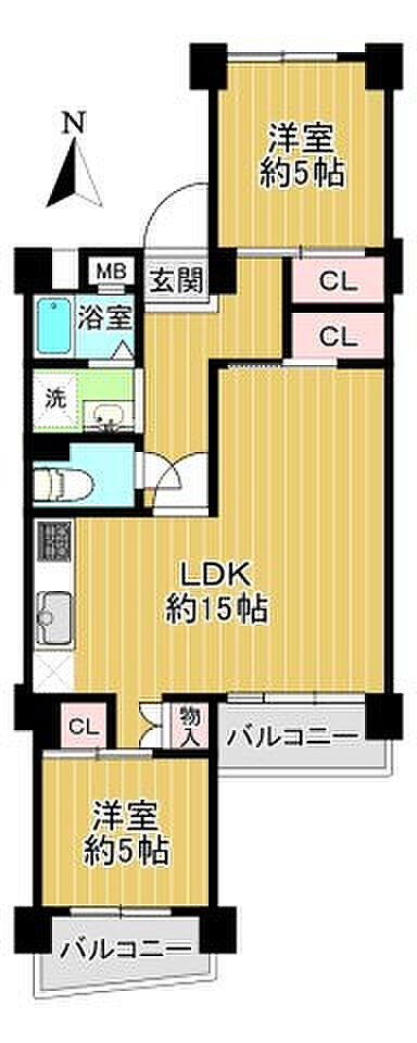 南永田団地1-1棟(2LDK) 6階の間取り図