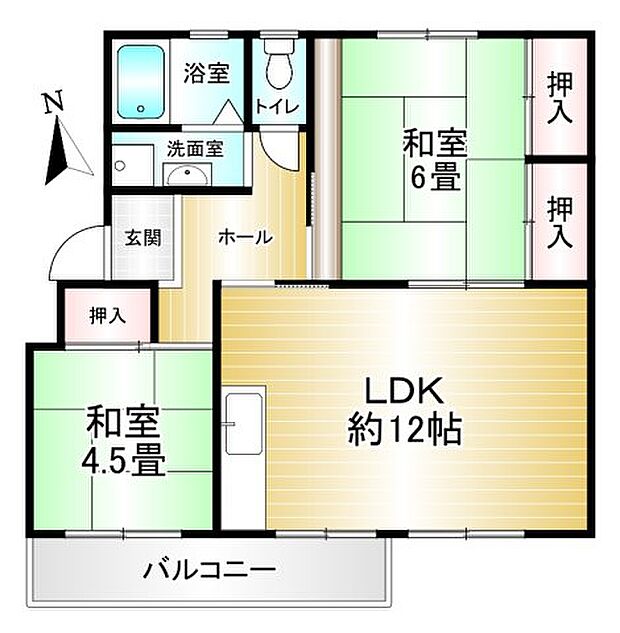 竹山団地4305号棟(2LDK) 4階の間取り図