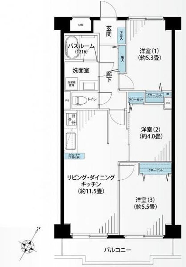 レクハイム相模原(3LDK) 7階の間取り図