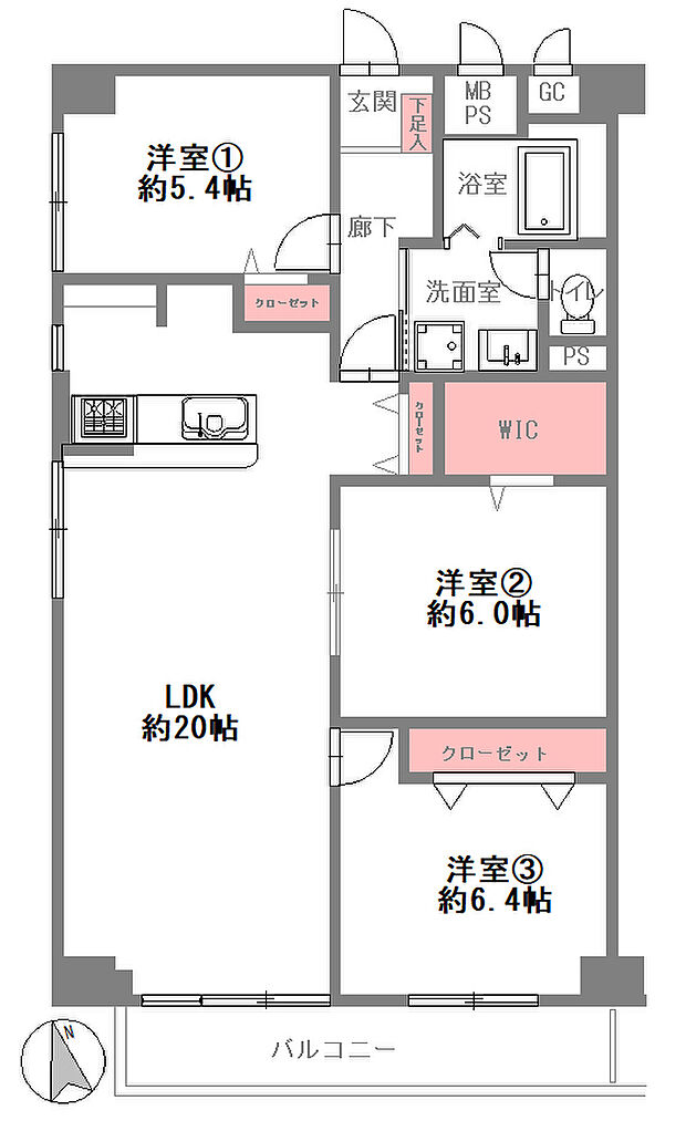 朝日プラザ四天王寺(3LDK) 7階/７０４号室の間取り図