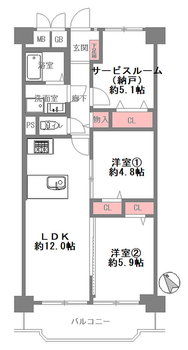ハイマート今里(3LDK) 3階/３０４号室の間取り図