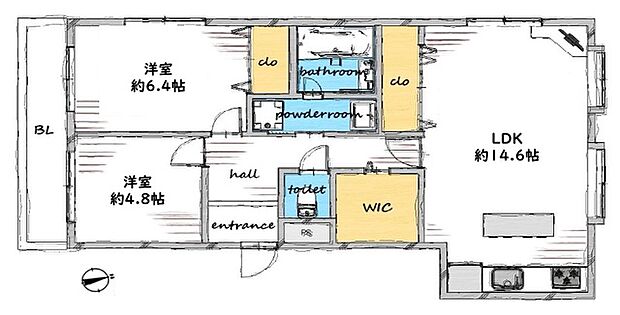 善福寺コーポ(2LDK) 4階の間取り図