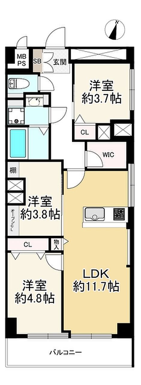 小金井ハイツ(3LDK) 3階の間取り図