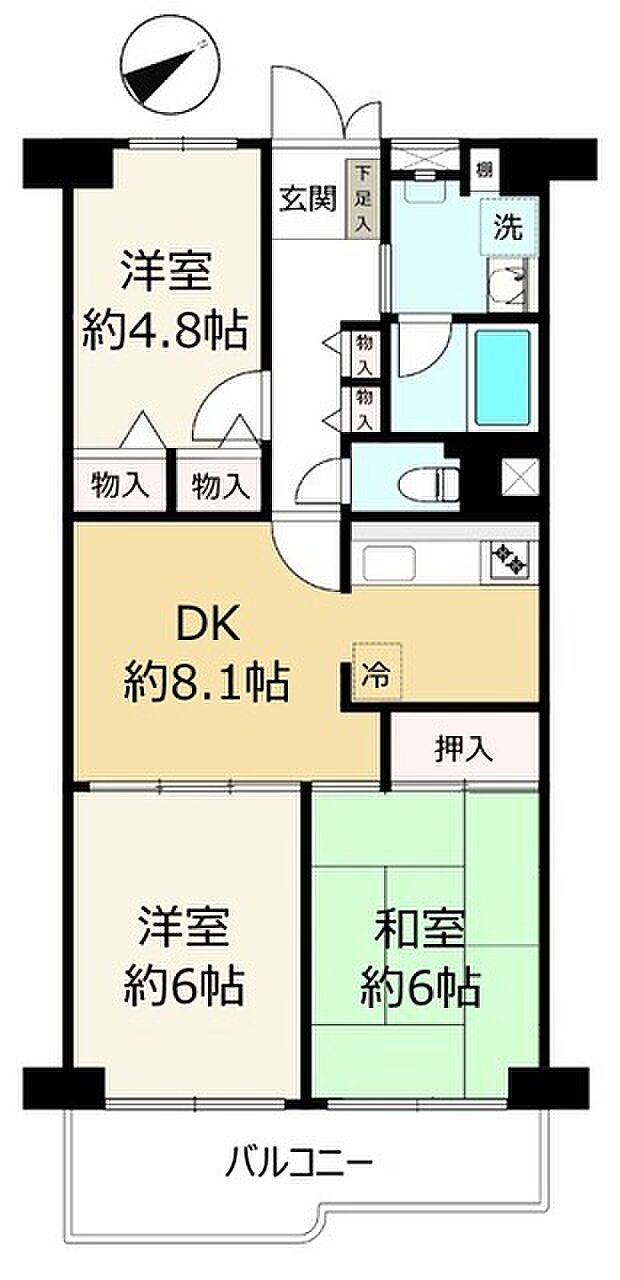 武蔵小金井ハイデンス(3DK) 2階の内観