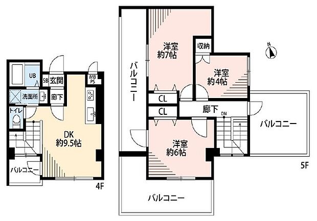 コスモスマンション田無(3DK) 4階の間取り図