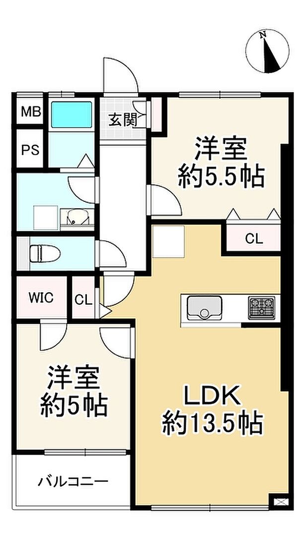 小金井第2コーポラス(2LDK) 1階の間取り図