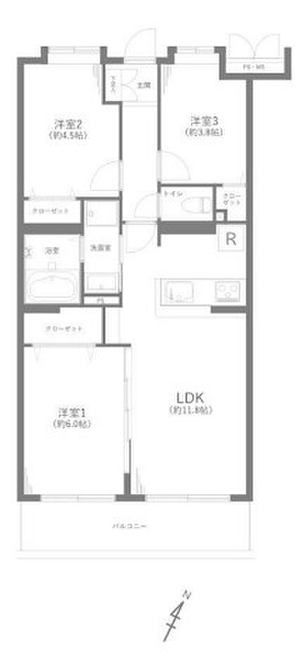 ロイヤルステージ新所沢(3LDK) 3階/305号室の間取り図