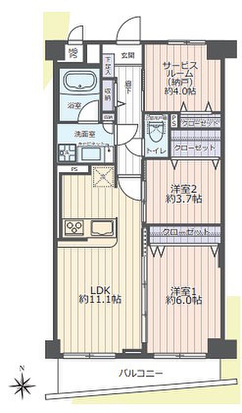 ロイヤルステージ東所沢パート2(2SLDK) 3階/302の間取り図