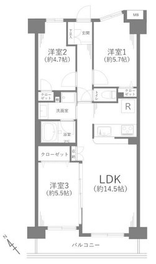 ベルシャトゥ武蔵藤沢(3LDK) 6階/605の間取り図