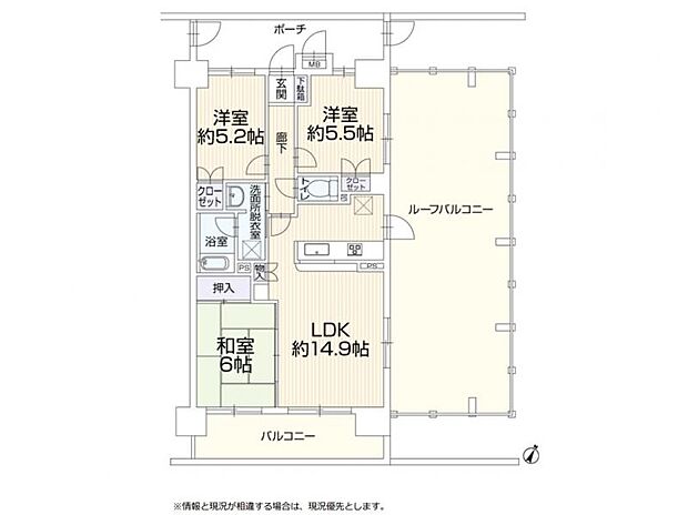 グリーンコーポ津田沼タウンヒルズ(3LDK) 8階の間取り図