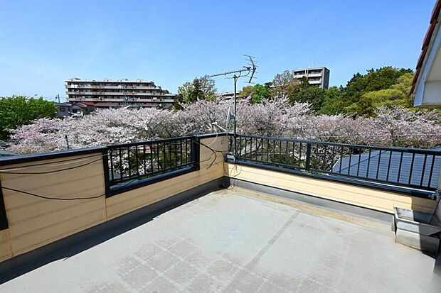 桜やBBQを楽しめる眺望良好の広々スカイバルコニー