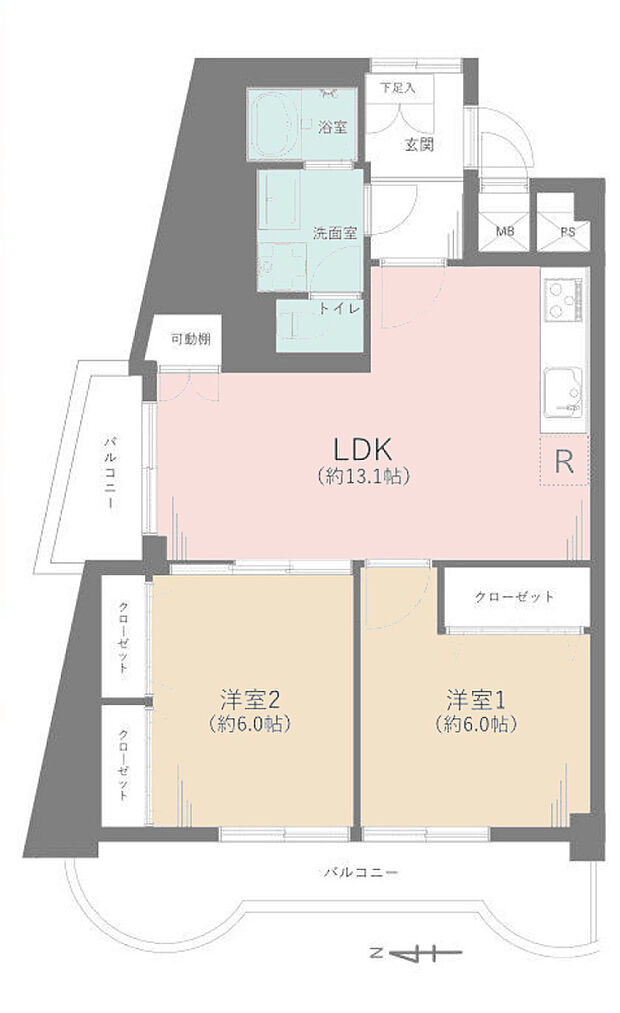 チサンマンション八王子(2LDK) 9階の間取り図