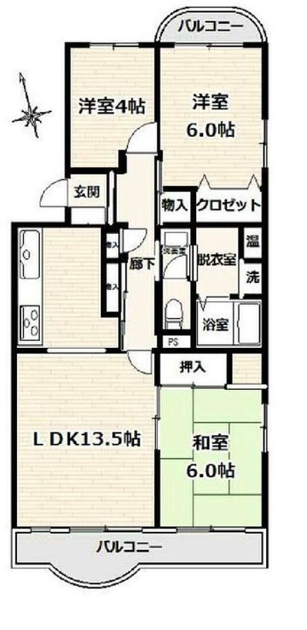 小田急町田マンション(3LDK) 2階の間取り図