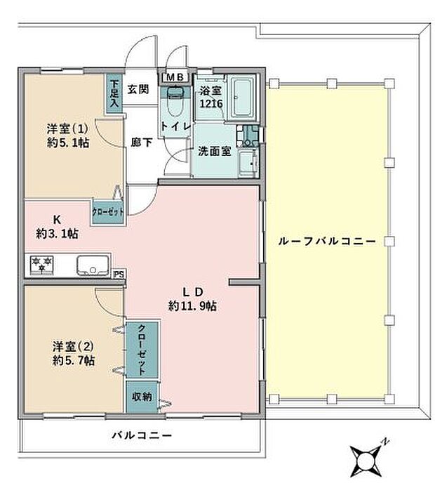 ＡＫドリーム橋本(2LDK) 4階の間取り図