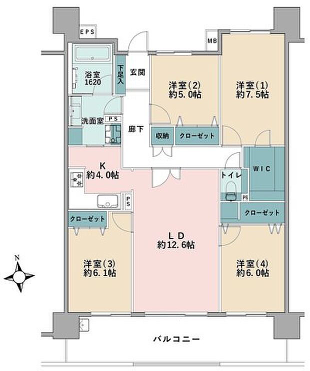 ライオンズマンション西橋本(4LDK) 4階の間取り図