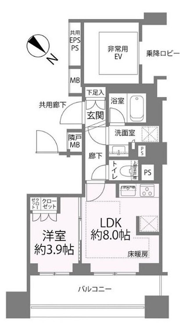 レーベン本厚木　ＴＨＥ　ＭＡＳＴＥＲＳ　ＴＯＷＥＲ(1LDK) 14階の間取り図