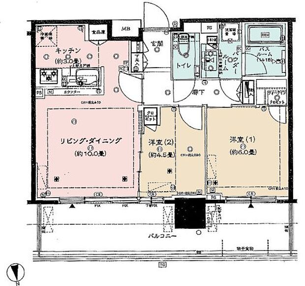 シティタワー八王子フレシア(2LDK) 22階の間取り図