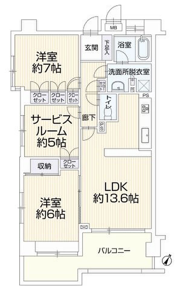 ドミナス多摩・南大沢(2SLDK) 3階の間取り図