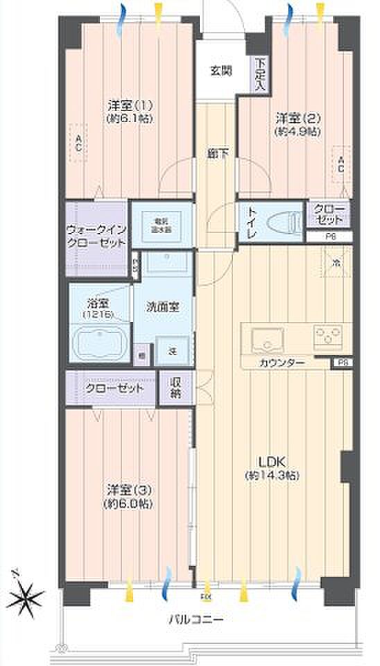 ライフコート相模原(3LDK) 7階の間取り図