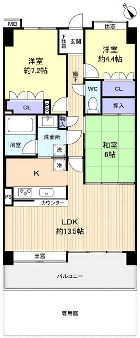 カクタス北習志野(3LDK) 1階の間取り図