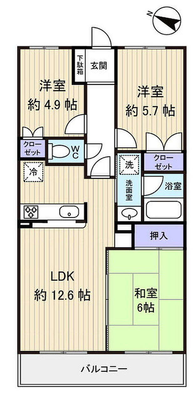 グリーンコーポ津田沼タウンヒルズ(3LDK) 3階の間取り図