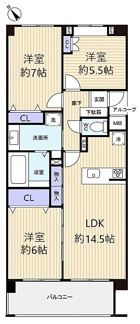 レクセルプラザ船橋薬園台(3LDK) 4階の間取り図