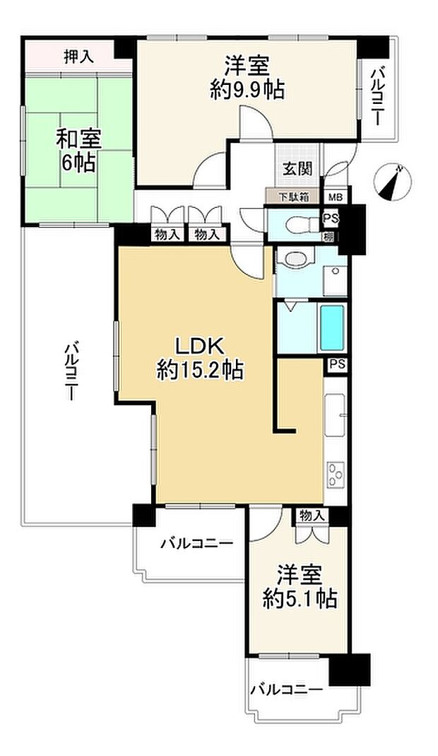ライオンズマンション西鈴蘭台第2(3LDK) 2階の内観