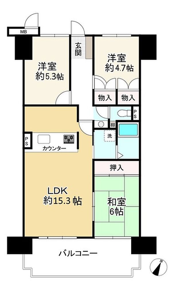 ライオンズマンション西鈴蘭台第2(3LDK) 4階の間取り図
