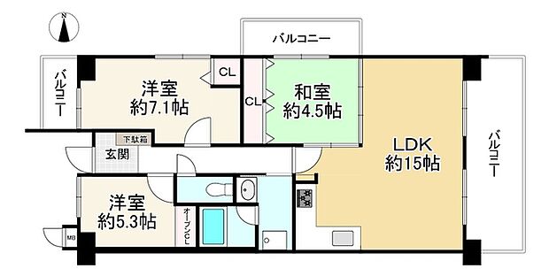 ライオンズマンション鈴蘭台弐番館(3LDK) 12階の内観