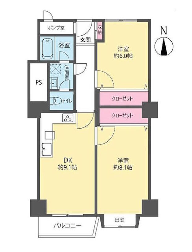 京王南台コーポラス(2DK) 4階の間取り図
