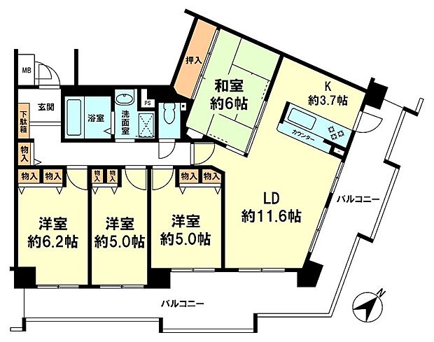 ヴィルヌーブ大津膳所(4LDK) 7階の間取り図
