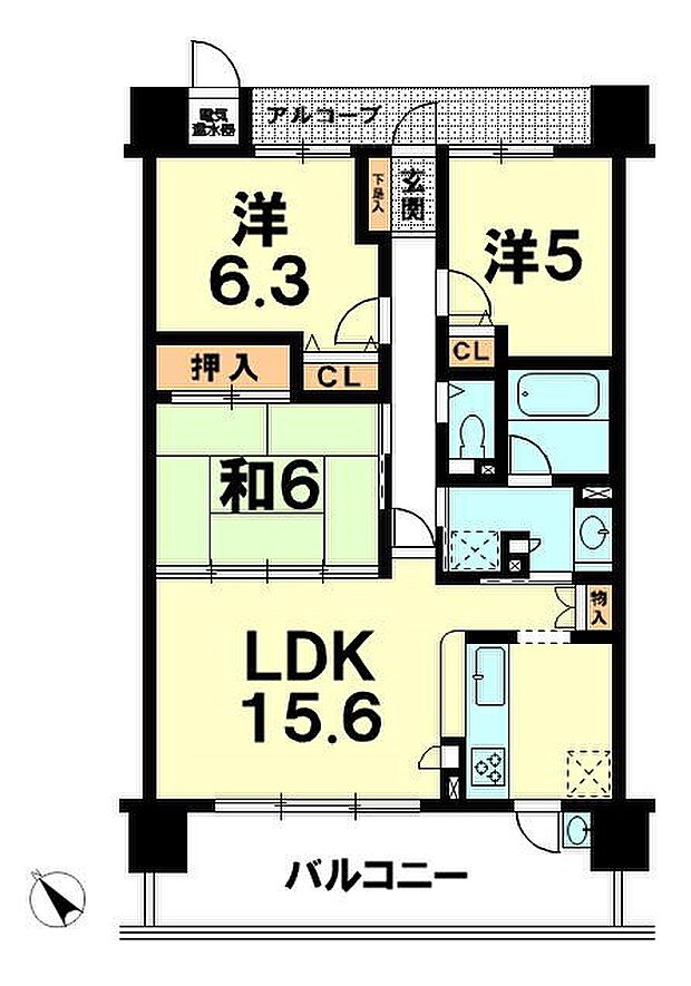 サーパス近江八幡(3LDK) 5階の間取り図