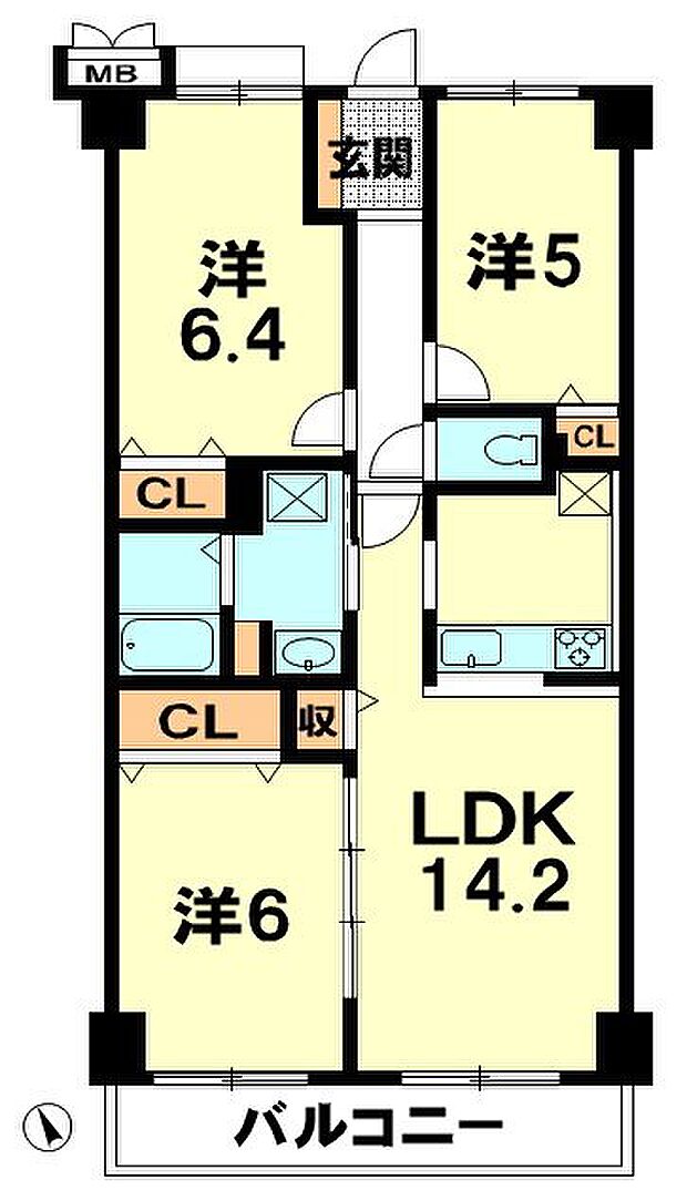 レイクイーストCITY弐番館グレーシィ稲枝(3LDK) 5階の間取り図