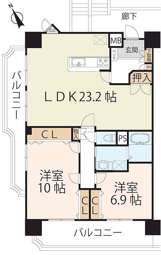 アメニティ南草津II(2LDK) 12階の間取り図