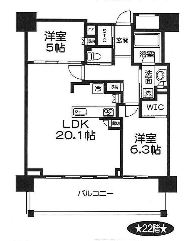 ベイシティタワーズ神戸WEST(2LDK) 22階の間取り図