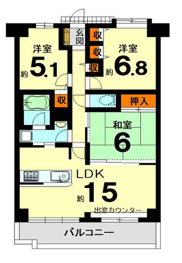 メディアス亀岡1番館(3LDK) 4階の間取り図